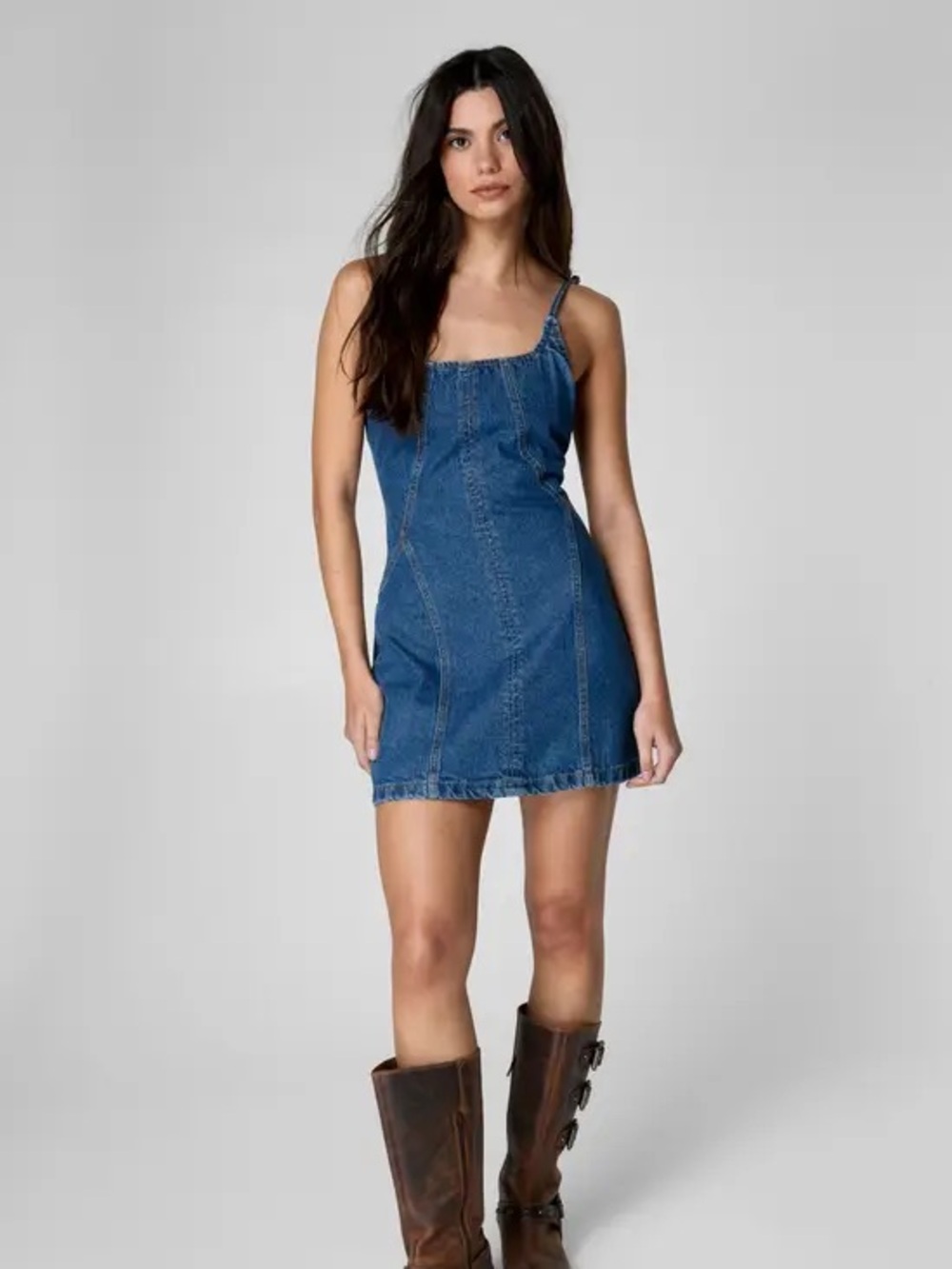 Nasty Gal The Denim Strappy Mini Dress, Size 10